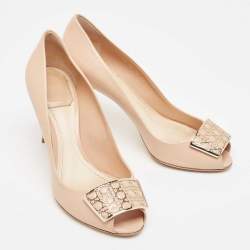 Pre Owned Dior Beige Leather Cannage Peep Toe Pumps Size 36.5