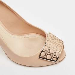 Pre Owned Dior Beige Leather Cannage Peep Toe Pumps Size 36.5
