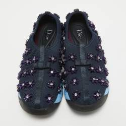 Dior Navy Blue Crystal Embellished Mesh Fusion Sneakers Size 36.5