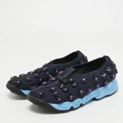 Dior Navy Blue Crystal Embellished Mesh Fusion Sneakers Size 36.5