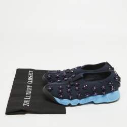 Dior Navy Blue Crystal Embellished Mesh Fusion Sneakers Size 36.5