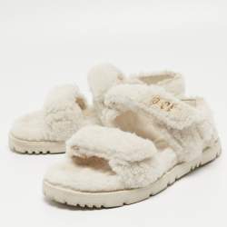 Pre Owned Dior White Fur DiorAct Slingback Sandals Size 39