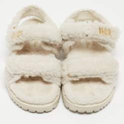 Pre Owned Dior White Fur DiorAct Slingback Sandals Size 39