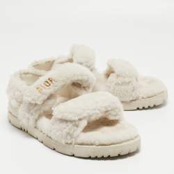 Pre Owned Dior White Fur DiorAct Slingback Sandals Size 39