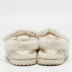 Pre Owned Dior White Fur DiorAct Slingback Sandals Size 39