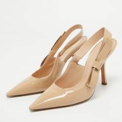 Pre Owned Dior Beige Patent Pointed Toe Elastic Pumps Size 39