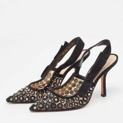 Dior Black Crystal Embellished Suede and Mesh J'adior Slingback Pumps Size 38.5