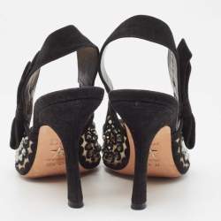 Dior Black Crystal Embellished Suede and Mesh J'adior Slingback Pumps Size 38.5