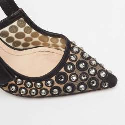 Dior Black Crystal Embellished Suede and Mesh J'adior Slingback Pumps Size 38.5