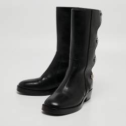 Pre Owned Dior Black Leather Moto Boots Size 36