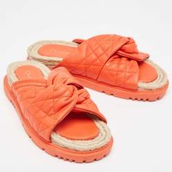 Dior Orange Leather D-twist  Flat Slides Size 38.5 