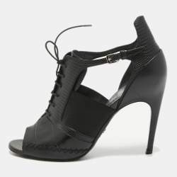 Dior Black Leather and Lizard Embossed Booties Size 38.5   