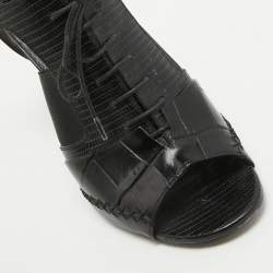 Dior Black Leather and Lizard Embossed Booties Size 38.5   
