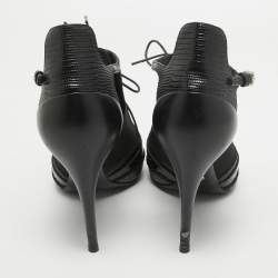 Dior Black Leather and Lizard Embossed Booties Size 38.5   