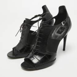 Dior Black Leather and Lizard Embossed Booties Size 38.5   