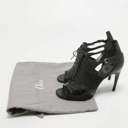 Dior Black Leather and Lizard Embossed Booties Size 38.5   