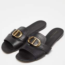 Dior Black Leather 30 Montaigne Flat Slide Sandals Size 39.5