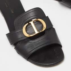 Dior Black Leather 30 Montaigne Flat Slide Sandals Size 39.5