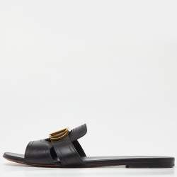 Dior Black Leather 30 Montaigne Flat Slide Sandals Size 39.5