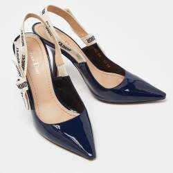 Pre Owned Dior Navy Blue Patent Leather J'Adior Slingback Pumps Size 39