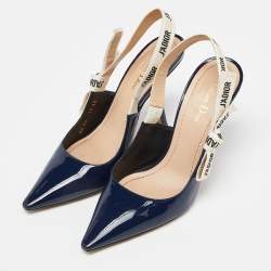 Pre Owned Dior Navy Blue Patent Leather J'Adior Slingback Pumps Size 39