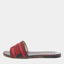 Dior Red/Blue Pop Heart I Love Paris Embroidered Canvas Dway Flat Slides Size 37