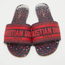 Dior Red/Blue Pop Heart I Love Paris Embroidered Canvas Dway Flat Slides Size 37