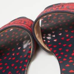 Dior Red/Blue Pop Heart I Love Paris Embroidered Canvas Dway Flat Slides Size 37