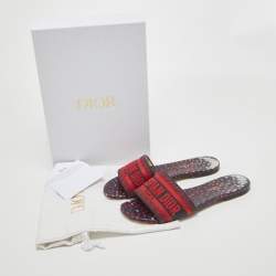 Dior Red/Blue Pop Heart I Love Paris Embroidered Canvas Dway Flat Slides Size 37