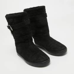 Dior Black Cannage Suede Fur Lined Snow Boots Size 37