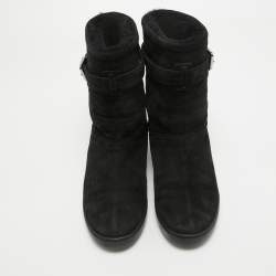 Dior Black Cannage Suede Fur Lined Snow Boots Size 37