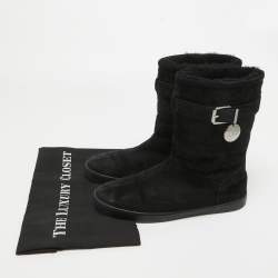 Dior Black Cannage Suede Fur Lined Snow Boots Size 37