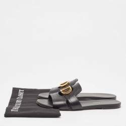 Pre Owned Dior Black Leather 30 Montaigne Flat Slides Size 38