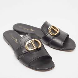 Pre Owned Dior Black Leather 30 Montaigne Flat Slides Size 38