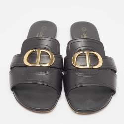 Pre Owned Dior Black Leather 30 Montaigne Flat Slides Size 38