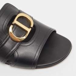 Pre Owned Dior Black Leather 30 Montaigne Flat Slides Size 38