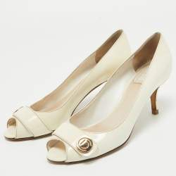 Dior Cream Patent Leather Peep Toe Pumps Size 38