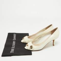 Dior Cream Patent Leather Peep Toe Pumps Size 38