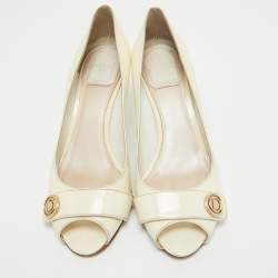 Dior Cream Patent Leather Peep Toe Pumps Size 38