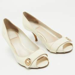 Dior Cream Patent Leather Peep Toe Pumps Size 38