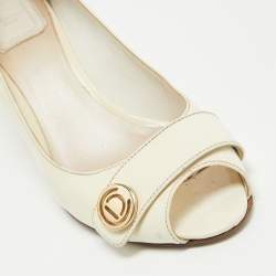 Dior Cream Patent Leather Peep Toe Pumps Size 38