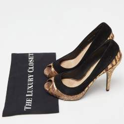 Dior Tri Color Suede and Python Peep Toe Pumps Size 38