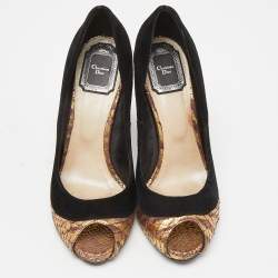 Dior Tri Color Suede and Python Peep Toe Pumps Size 38