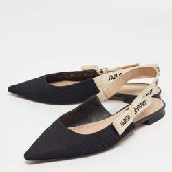Dior Black Canvas J'Adior Slingback Flat Sandals Size 40