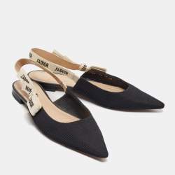 Dior Black Canvas J'Adior Slingback Flat Sandals Size 40