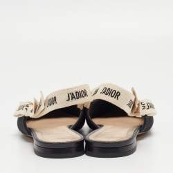 Dior Black Canvas J'Adior Slingback Flat Sandals Size 40