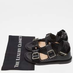 Pre Owned Dior Black Perforated Leather Teddy D Buckles Flat Sandals Size 34