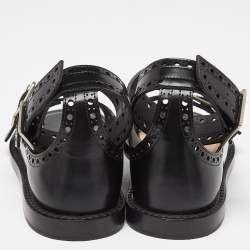 Pre Owned Dior Black Perforated Leather Teddy D Buckles Flat Sandals Size 34