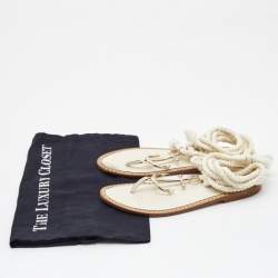 Pre Owned Dior Cream Patent and Leather Ankle Wrap Sandals Size 37