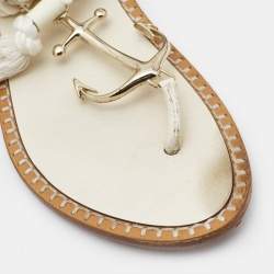 Pre Owned Dior Cream Patent and Leather Ankle Wrap Sandals Size 37